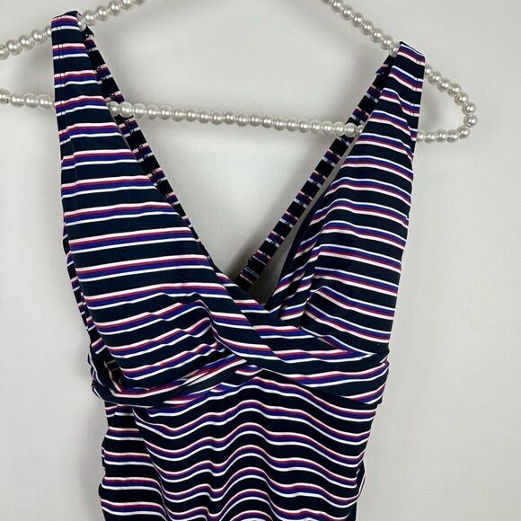 Nip Tuck Womens Striped Multi Fit Cup Padded One Piece Swimsuit Size 12 coastal - Picture 4 of 9